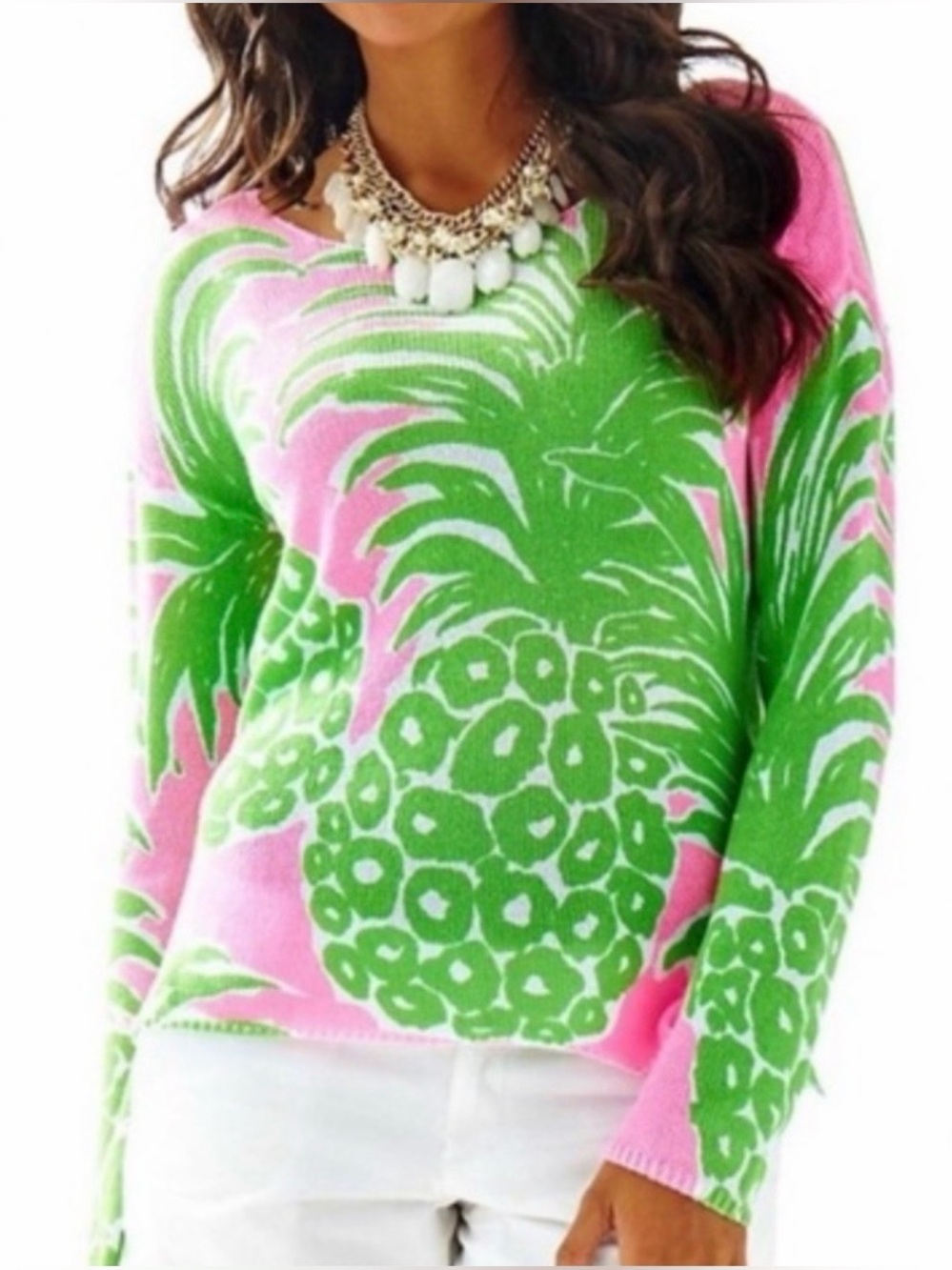 🦄HTF🦄 Lilly Pulitzer Julina Pink Pout Flamenco 🍍Sweater Size L